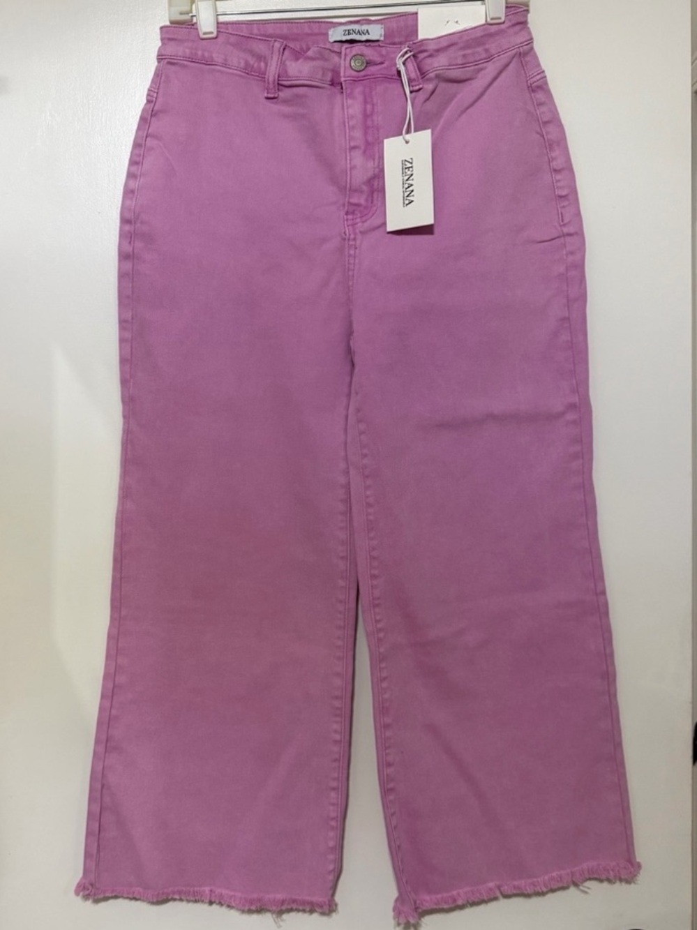 NWT Zenana Lavender Colored Denim Wide Leg Cropped Frayed Hem Jeans